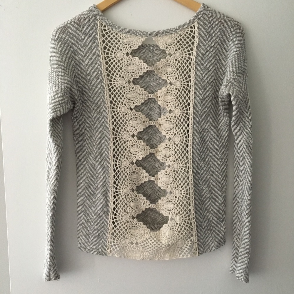 Grey and White with Lace Sweater